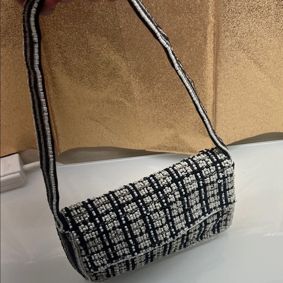 Anthropologie Black and White Beaded Shoulder Bag - Picture 4 of 10